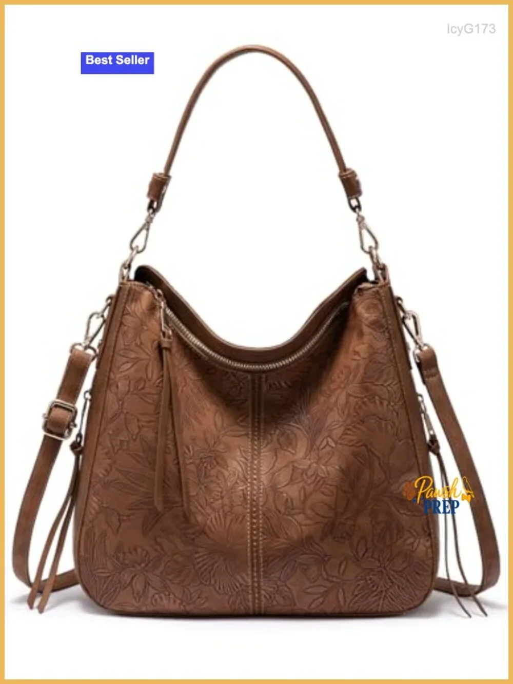 Faux Leather Hobo Crossbody Bag with Floral Pattern, Large Capacity, Adjustable